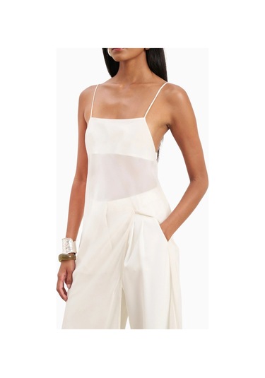 Because Of Alice Kadın Şeffaf Şifon Uzun Askılı Camisole Bluz Beyaz