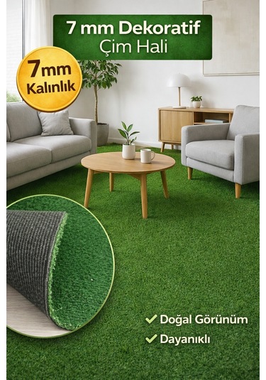7 Mm Dekoratif Çim Halı Doğal Görünüm, Pratik Kullanım 100 x 550