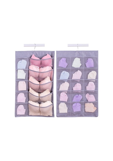 Cbtx 25 Cepli Dolap Sütyen İç Giyim Çorap Saklama Oxford Kumaş Çift Taraflı Askılı Çanta - Bej