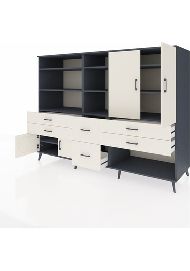 Kronos Dolap 10 Raflı 6 Çekmeceli 4 Kapaklı 220x59x163 Antrasit-a Antrasit-aytaşı