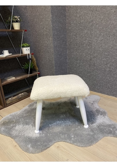 Trend Lake Teddy Krem Ahşap Ayak Uzatma Pufu Makyaj Koltuğu Bench Tabure
