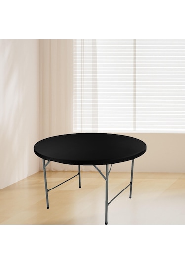 Suntek Fitted Yuvarlak Masa Örtüsü Elastik Kenar Kaymaz Siyah