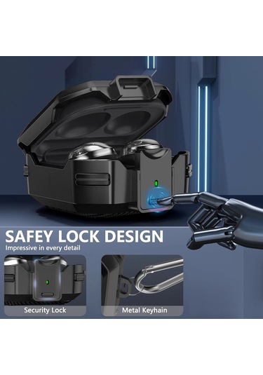 Caseonn Samsung Galaxy Buds 2 - Buds 2 Pro Kılıf Güvenlik Kilitli Military Tank Sarı