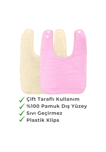 Pamuklu Sıvı Geçirmez Mama Önlüğü Bürümcük-havlu Çift Yönlü P-bej Pembe - Bej