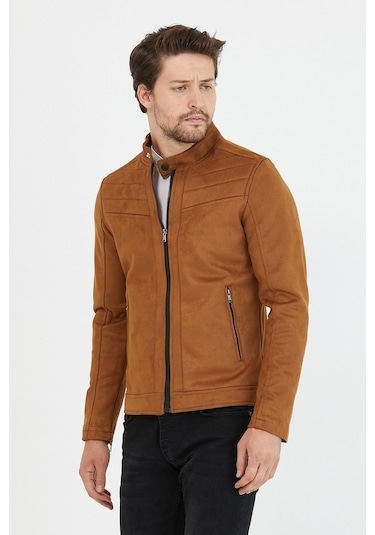 Erkek Taba Dar Kesim Süet Ceket Mont- Taba