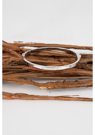 925 Ayar Gümüş Çivi Deseni Bilezik Barcode Rose Gold - Gümüş