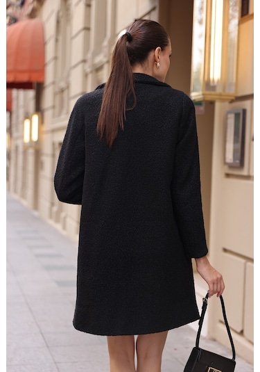 Bigdart9082 Oversize Kaşe Kaban - Siyah 001