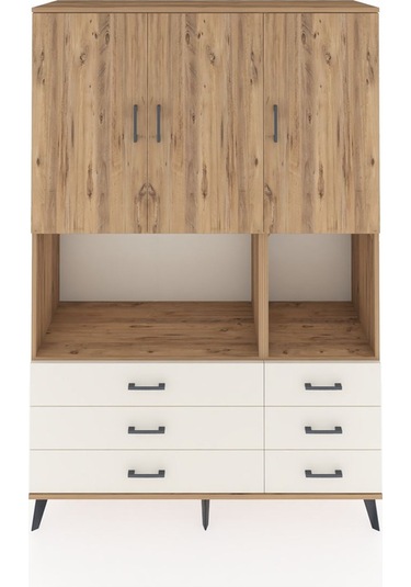 Hyperion Dolap 6 Raflı 6 Çekmeceli 3 Kapaklı 132x44x195 Çam-ç... Çam