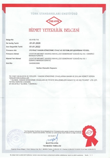 Yangın Söndürme Tüpü Abc Tozlu 1 KG 2022-2026 Tarihli + Askı