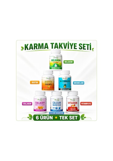 İlim B12 + Biotin + Bromelain + Calcium + Collagen Magnesium 5 x 60 Kapsül + Relaxon 30 Bitkisel Kapsül