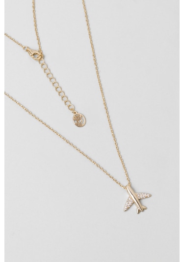 So Chic Uçak Figürlü 18 Ayar Sarı Altın Kaplama 45 Cm Gümüş Minimal Kolye Sarı