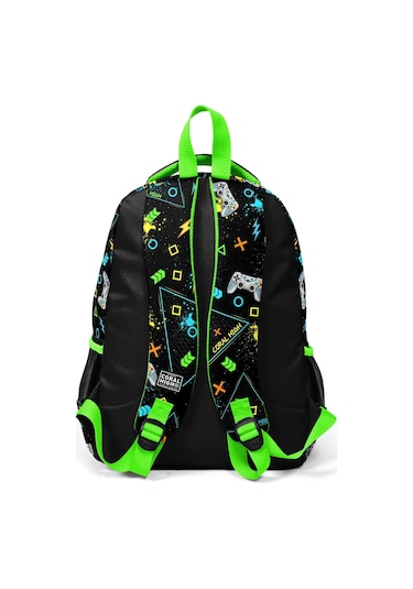 Coral High Kids Siyah Fosforlu Yeşil Gamer Desenli 3 Lü Okul Çanta Seti Set0123654
