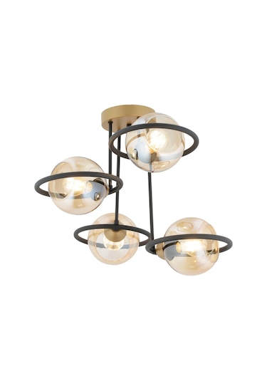 Becca 4'lü Siyah Eskitme Bal Camlı Modern Oturma Odası Salon Avize Siyah