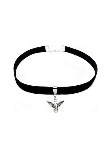 Albatros Kuşu Siyah Kadife Kadın Choker Tasma Kolye Renkli