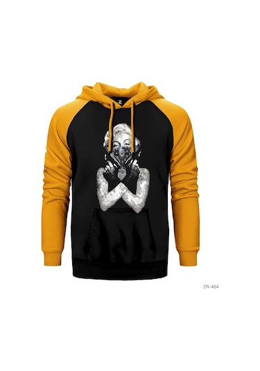 Marilyn Monroe Gangsta Sarı Reglan Kol Kapüşonlu Unisex Sweatshirt Sarı