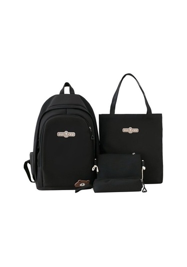 2024 Yeni Büyük Kapasiteli Düz Renkli Sırt Çantası, Modaya Uygun Dört Parçalı Öğrenci Seti, Basit Sırt Çantası Jst4e7 Beyaz - Siyah