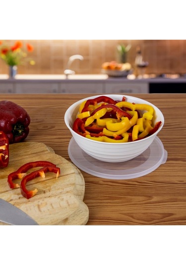 Ceronni Galaksi Desenli Kapaklı Kase 3lü Set 3lt 2lt 1lt Beyaz Beyaz