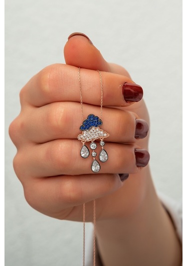 Bulut Yağmur Kolye Rose Altın Kaplama 925 Ayar Gümüş