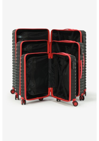 3'lü Set Silikon Kırılmaz Pp Unisex Siyah Kırmızı Valiz Pwvlz005 Siyah Kırmızı