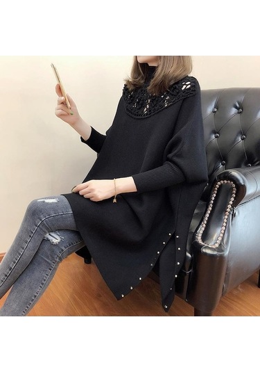 Novahub Kadın Kadın Şal 2022 Yeni Yarasa Gömlek Kadın Pelerin Kaban Siyah - Standart Siyah