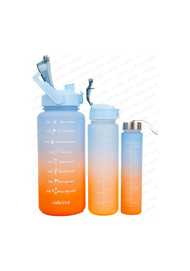 Valletta Eldorado 3lü Set Motivasyonel Su Matarası Mavi