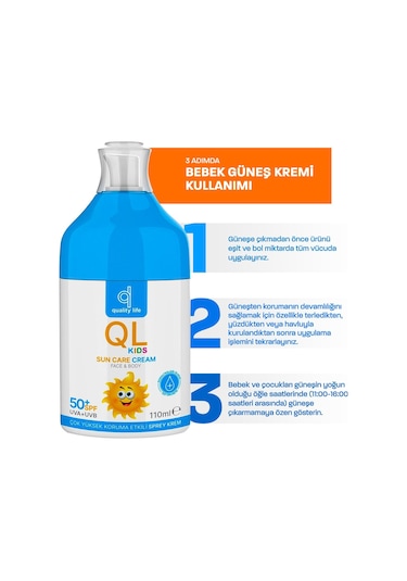 Ql Bebek Güneş Kremi 50+ Spf 110 Ml Çok Yüksek Koruma Çocuk Güneş Kremi
