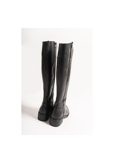 Luvishoes Acro Siyah Cilt Hakiki Deri Kadın Çizme Siyah