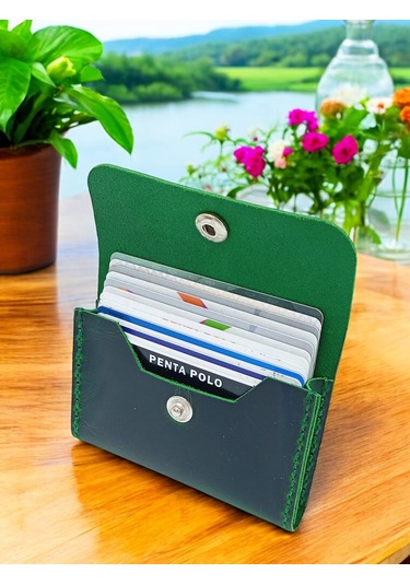 Cronder Hakiki Deri Yan Model Kutu Cüzdan Kartlık Haki