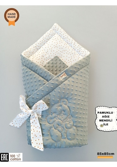 Nohut Bebek Battaniyesi & Kundağı Ayıcık İşlemeli Hastane Çıkışı Yenidoğan Örtü / Yorgan Gri