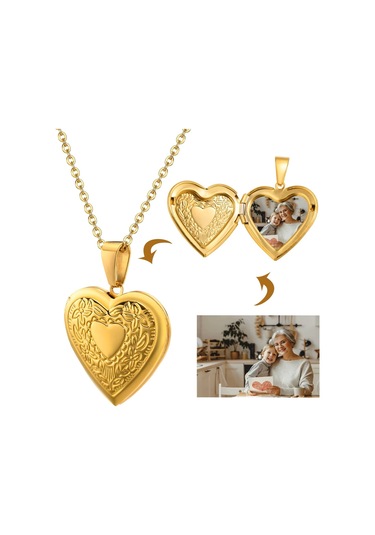 Kalp Şeklinde Kapaklı Gold Renk Resim Konulabilen Kadın Metal Kol Çok Renkli