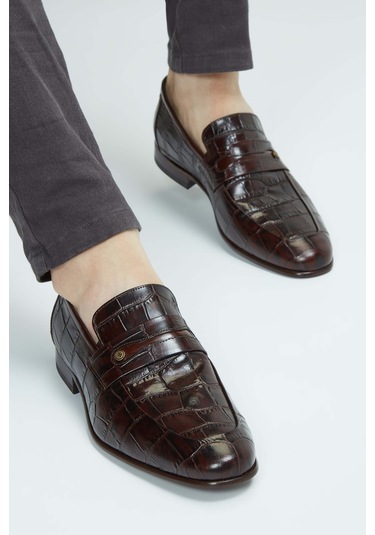 Tamer Tanca Erkek Hakiki Deri Kahverengi Makosen Ayakkabı 183 26201 Erk Ayk Y23 Kahve Kroko Kahverengi