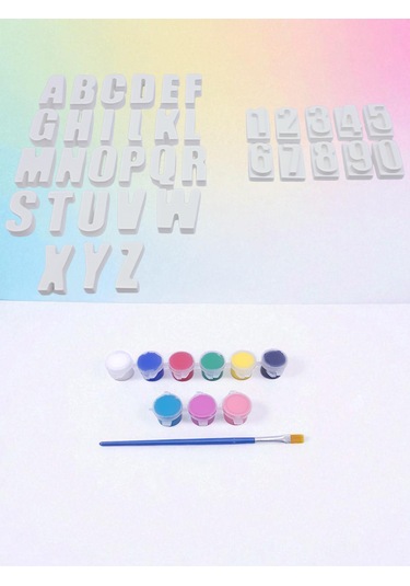 Harf Ve Rakamlar Taş Boyama, Okul Ve Aile Etkinlik Seti, 9 Renk Boya İle