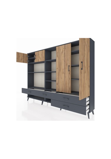 Arges Dolap 12 Raflı 4 Çekmeceli 4 Kapaklı 220x30x163 Antrasit-ça Antrasit-çam/antrasit