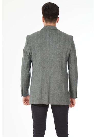 Sposo 5122 Dar Kalıp Ceket Yaka Erkek Balıksırtı Kısa Palto Füme Gri