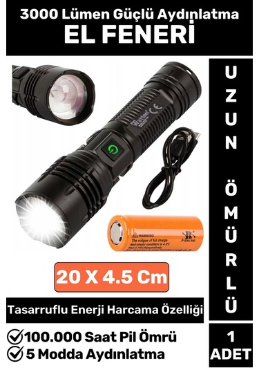 Özel Kamp Avcı Balıkçı Deprem Enerji Tasarrufu 5 Mod 3000 Lümen Güçlü Beyaz Işık Güvenlik El Feneri Çok Renkli