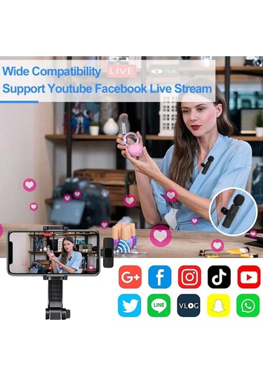 İphone Uyumlu İpad Uyumlu İçin K9 Kablosuz Yaka Mikrofonu, Kayıt İçin Kablosuz Mikrofon, Otomatik Senkronizasyonlu-1344