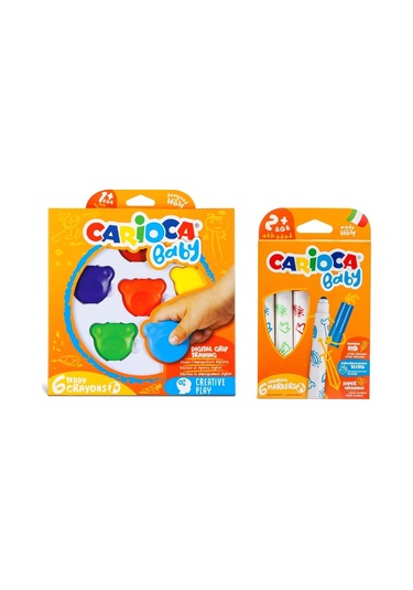 Carioca Jumbo Bebek Süper Yıkanabilir Keçeli Boya Kalemi ve Teddy Baby Crayons 6 Lı +1 Yaş Boya