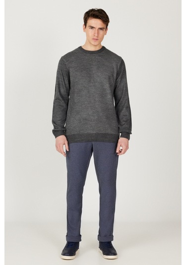 AC&Co / Altınyıldız Classics Erkek Antrasıt Grı Melanj Standart Fit Normal Kesim Bisiklet Yaka Petek Desenli Triko Gri