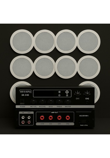 Luxury, 8 Adet Hoparlör 1 Adet Anfi, Asma Tavan Ses Sistemi, Alçıpan Tavan Ses Sistemi, Mağaza Ses Sistemi 16 Cm