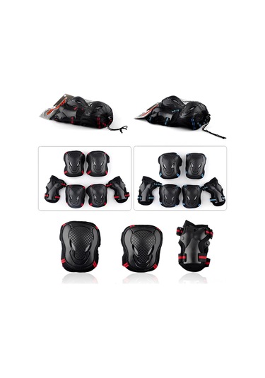 Geeksen Erkek Kadın Outdoor Spor Koruyucu Seti: 2 Dirsek 2 Diz 2 Bileklik - Ergonomik, Dayanıklı, Soluklu Kırmızı Nt-re-l Kırmızı