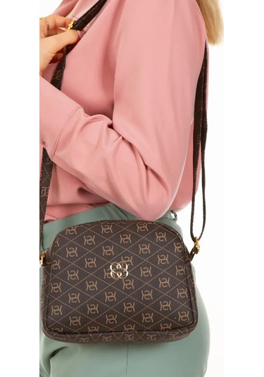 Bizoon Np286 Kadın, Desenli Çapraz Askılı Omuz Çantası 20x15x6 Cm Kahve Kahverengi