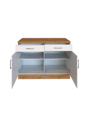 Lale Mutfak 2 Çekmeceli 2 Kapaklı Alt Modül -100 Cm - Çok Amaçlı Dolap -tezgah Dahil Beyaz