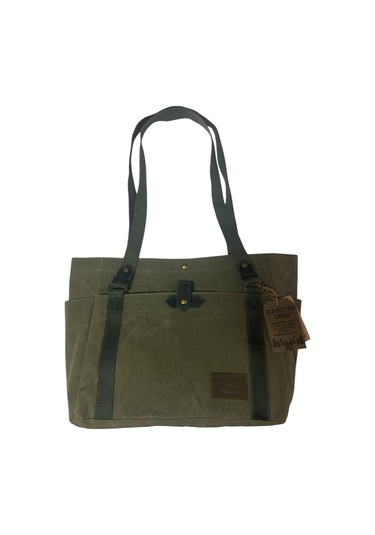 Vintage Salaş Design Su Geçirmez Kanvas Deri Günlük Okul Gezi Omuz Kol Çantası 35x28cm Haki