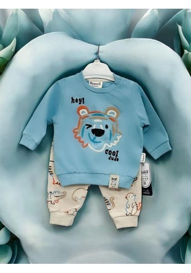 Erkek Bebek Kaplan Nakışlı Eşofman Takım-14227 Mavi