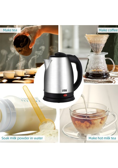 Hangfox 1.8l Paslanmaz Çelik Elektrikli Su Kaynagi 1500w Hizli Isitma Sicaklik Kontrolu Kuru Isitma Koruma Ev Kullanimi Fincan Gumus Siyah, 220v Avrupa Tipi Çok Renkli