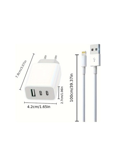 Xuweiwei Usb Ve Usb C Portlu Duvar Sarj Cihazi Şarj Başlığı 2 Adet 1m Veri Kablosu 2 Adet İphone Uyumlu 14 13 12 X Airpods Pro Uygun Altın