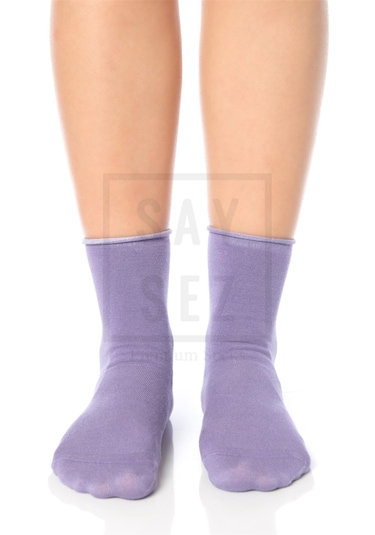 Bambu Kadın Lastiksiz Lila Soket Dikişsiz Premium Çorap 3'lü Pkt Lila - Mor