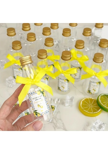 Willowhaven 50 Adet Sarı Mini Likör Şişesi Seti 2oz Limon Stickerlı Kapaklı