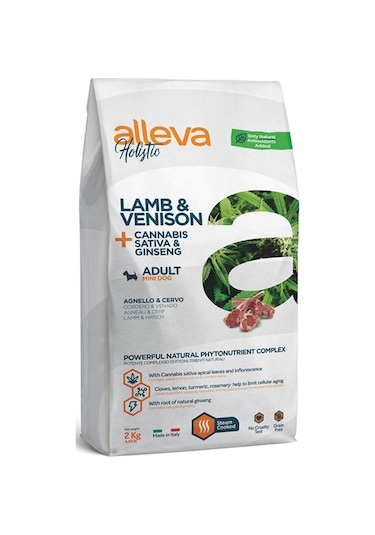 Alleva Holistik Tahılsız Canabis Kuzu ve Geyik Etli Mini Irk Yetişkin Köpek Maması 2 KG