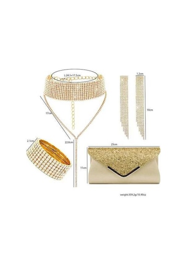 Dancemonkey Yemeği Toprak Seti Seti Püskül Parçalı Niş Moda Küpe Kolye Kadın Geometrik Elmas Dört Çantası Bilezik Beyaz Akşam Fg Beyaz